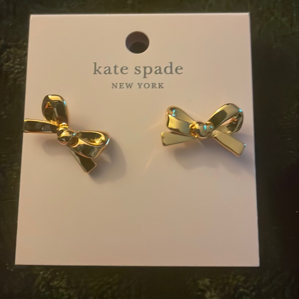 Kate Spade skinny bow gold earrings